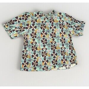 Knox Rose Summer floral turquoise XXL short Sleeve High Neck Flowy Top